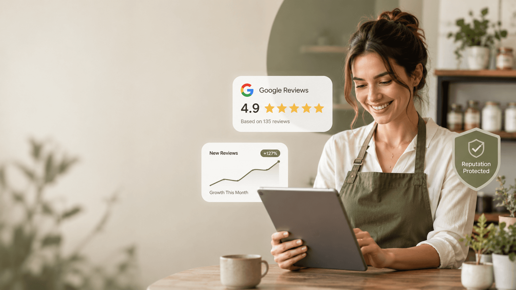 Local business owner managing Google reviews with ClariFlow