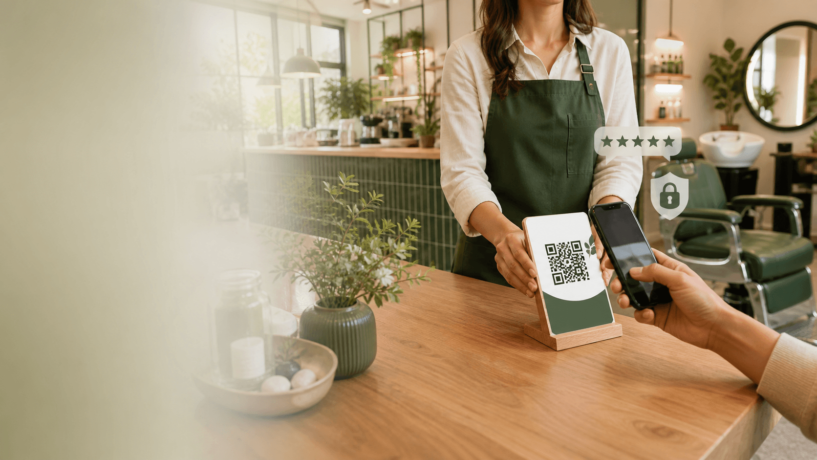 Local business owner offering a ClariFlow QR review scan